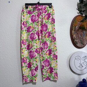New Betsy Johnson Floral Print Cropped Stretch Cotton Pajama Lounge‎ Pants Small